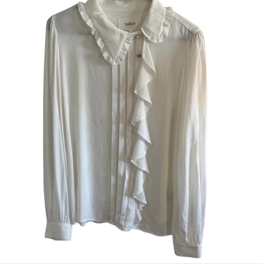 ba&sh White Sheer Ruffle Blouse - Large – See Notes